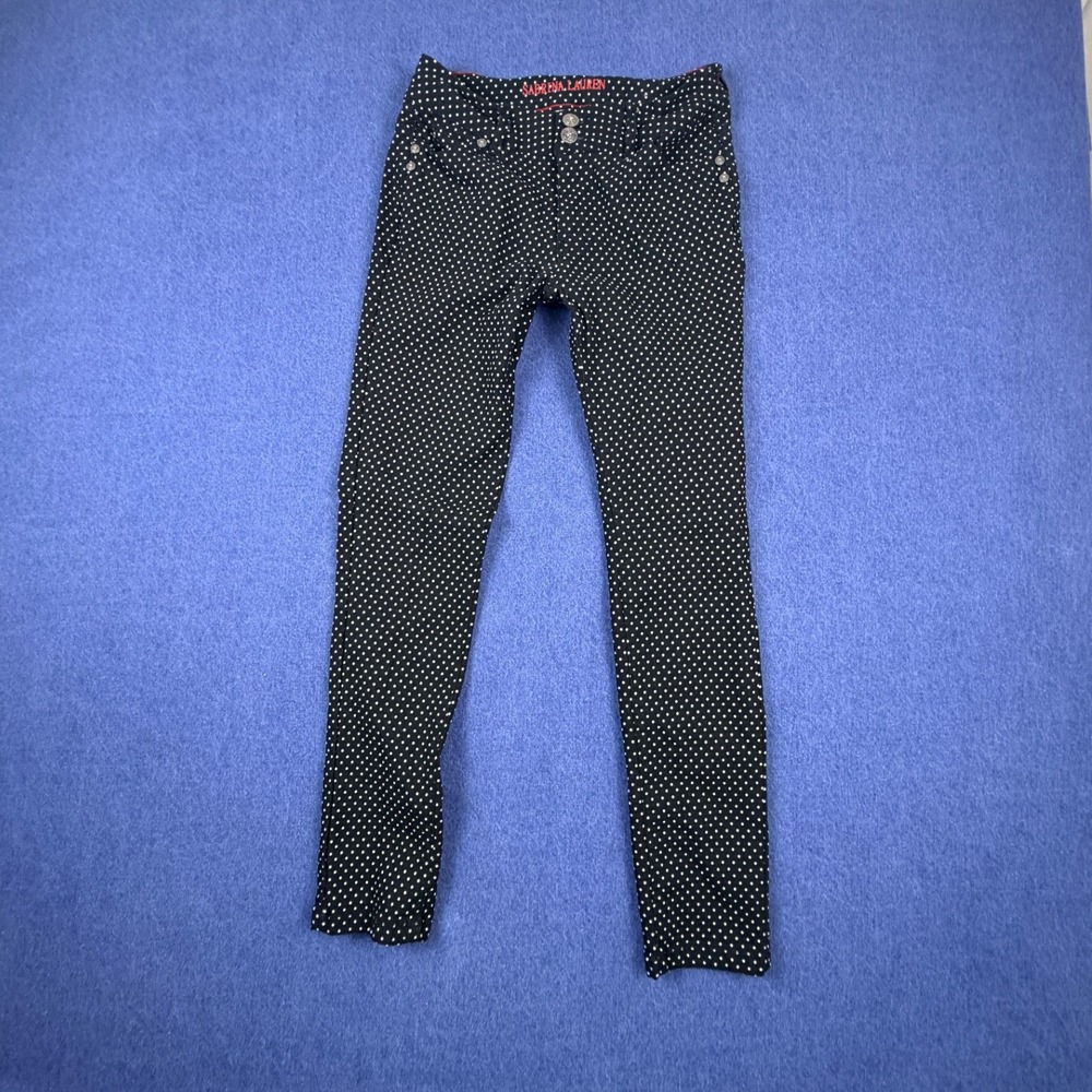 Sabrina Lauren P6 Black White Polka Dot Skinny Pants Stretch Petite Mid Rise